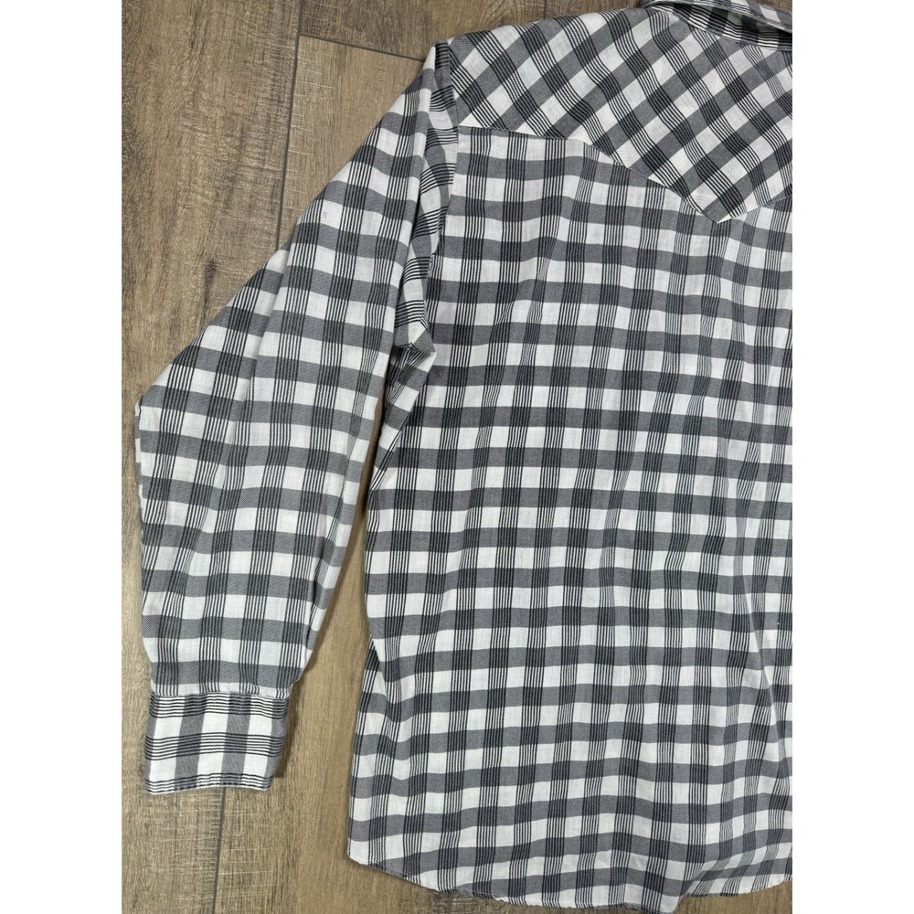 Vintage 1970s Circle T Red Piping Pearl Snap Plaid Western Shirt Mens L - Picture 6 of 12